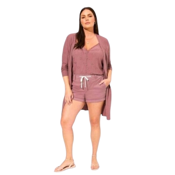  TORRID Plus Size Sophie eyelet cami & stretch twill boyfriend Short Set NWT 3X - Picture 2 of 15